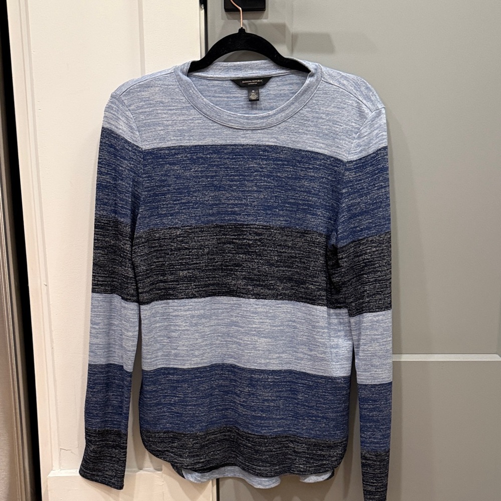 Banana Republic Light Blue & Navy Striped Luxespun Sweater